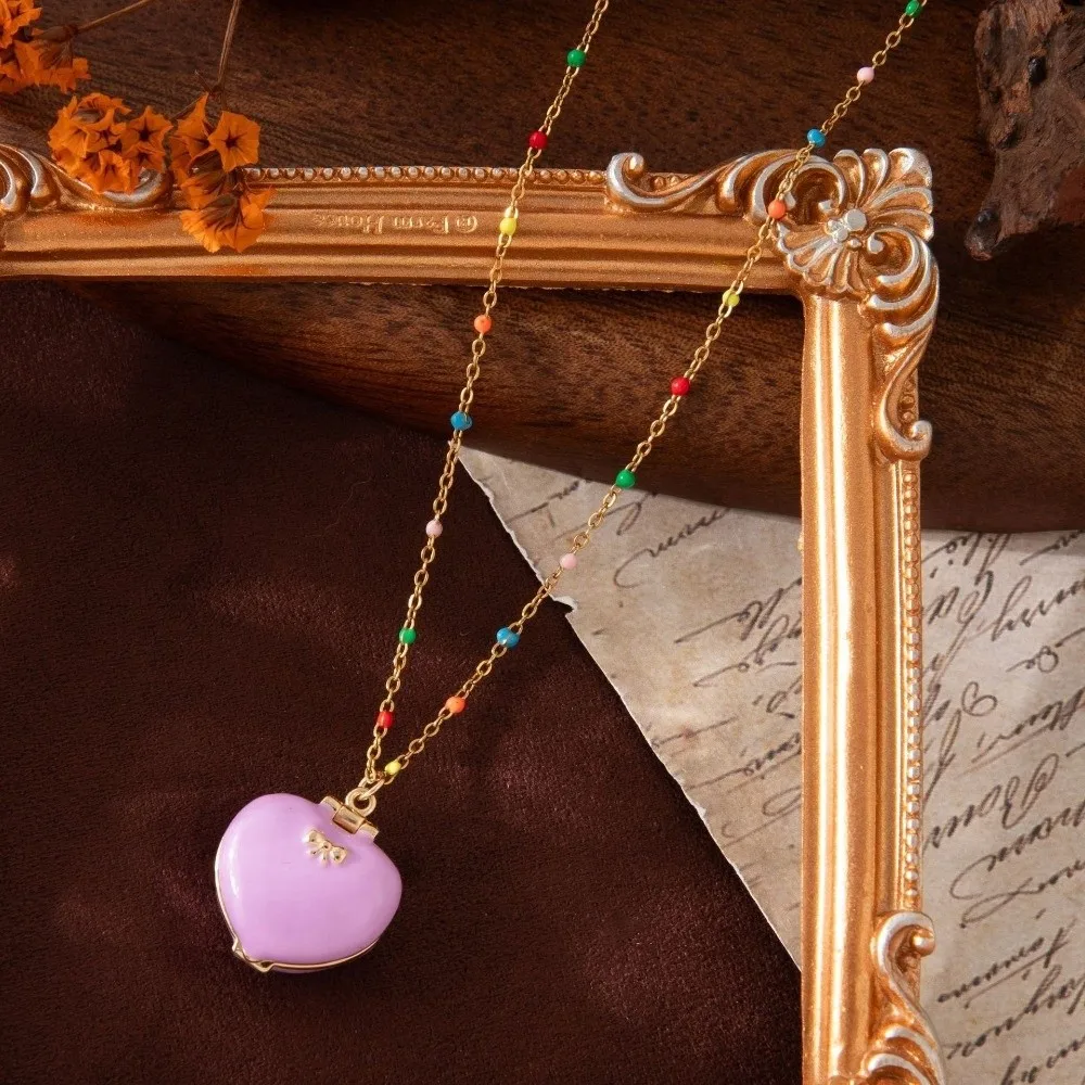 New Alloy Opening Closing Phase Box Necklace Pink Gold Color Cute Pendant Choker Unique Whimsical Pentagram Heart Ring Daily