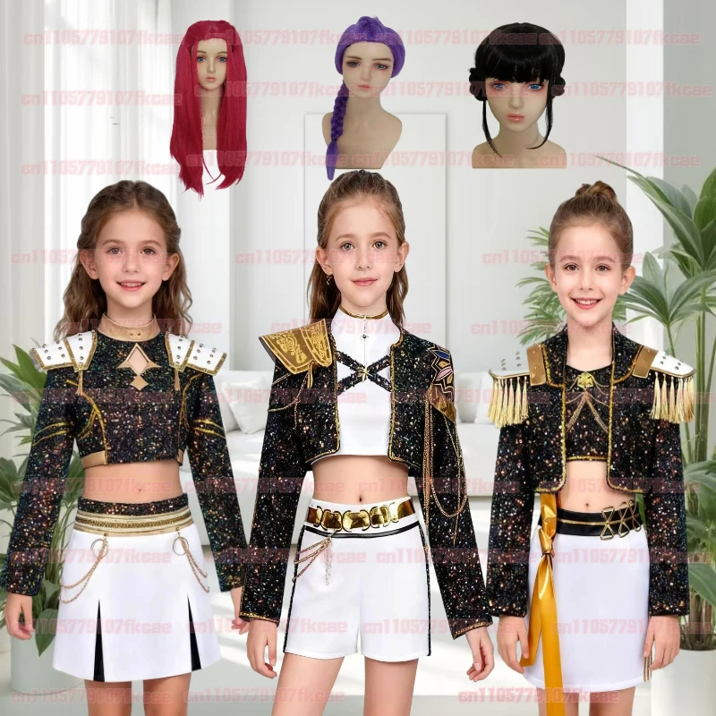 

2025 Adult kid K-Pop Rumi Cosplay Costume Kid Wig Demon Hunters Stage Clothes Coat Movie Halloween Korea Group Idol Outfit Girls