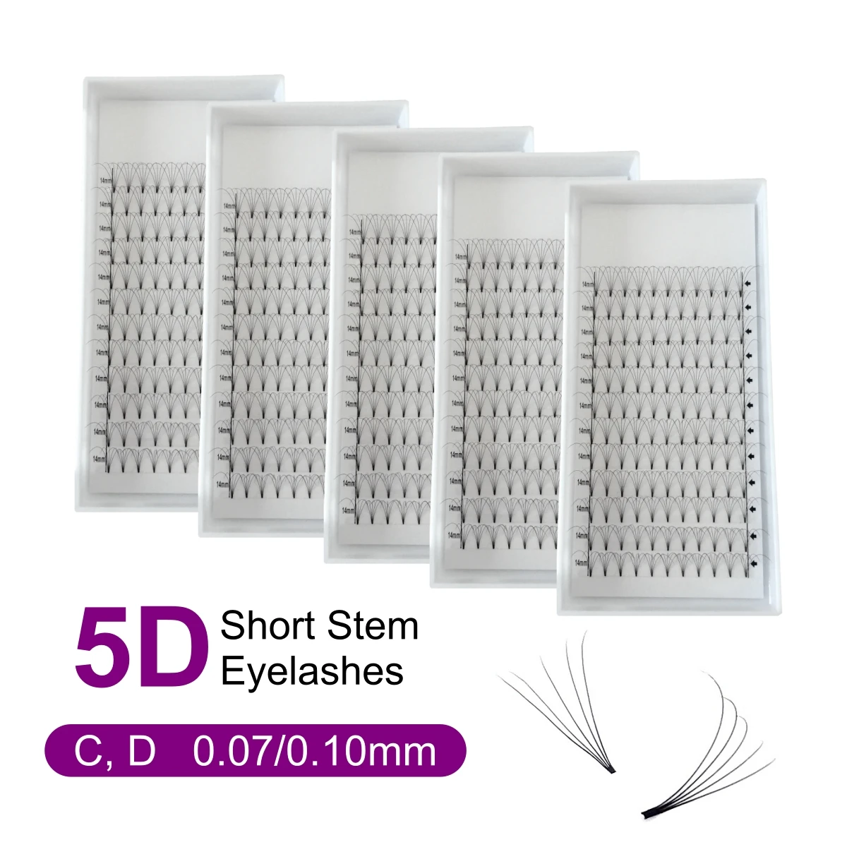 5D Premade Fans Eyelashes 5 Trays/lot Short Stem Russian Volume Eyelash Extensions C D Curl 0.07/0.10mm Natural Soft False Lash