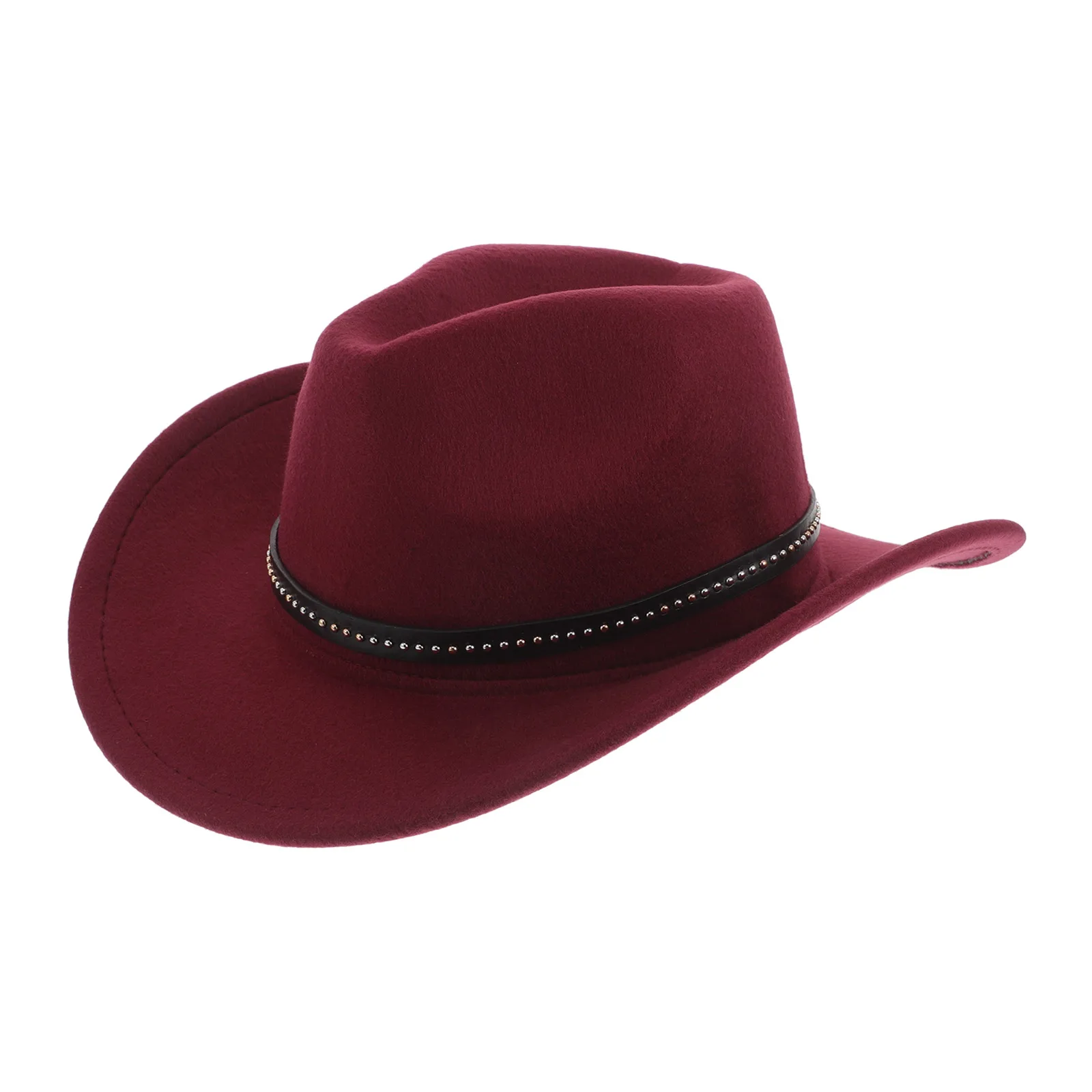 

Western Cowboy Hat Dark Red Wool Felt Jazz Hat Wide Brim Fall Winter Unisex Cowboy Party Halloween Cosplay Wild West Outfit