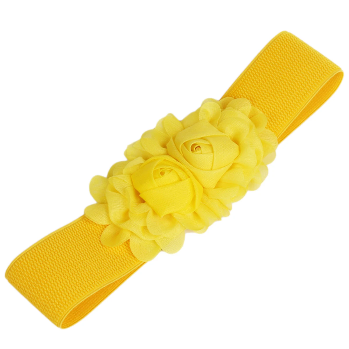 

Women Elastic Waistband Flower Buckle Dress Waist Belt Lady Waistband Yellow Size M L For Skirt Long Shirt