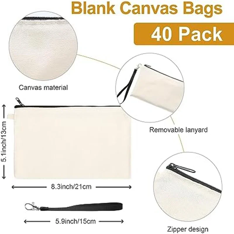 

ABLQ 40-Pack Canvas Cosmetic Bags for Sublimation, Sublimation Blank Cosmetic Bags DIY Craft Bags for Travel Toiletries