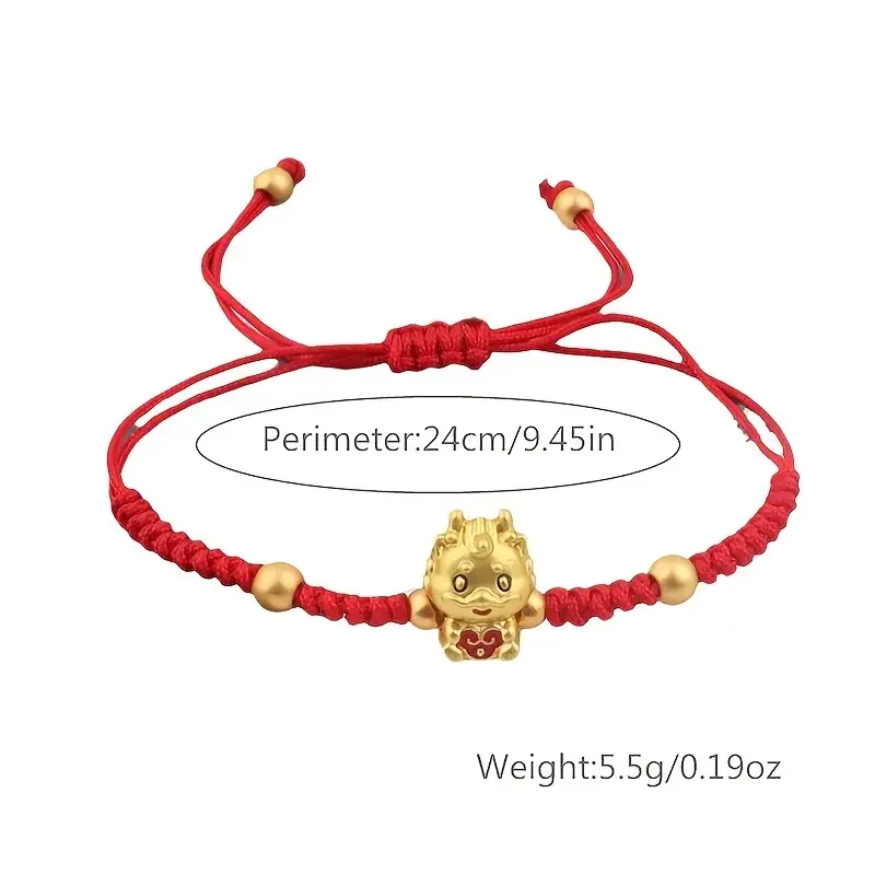 Best lady 1pc Luck Dragon Beads Red Rope Bracelet Chinese Style Handmade Hand String Jewelry Happy Spring Festival Gift