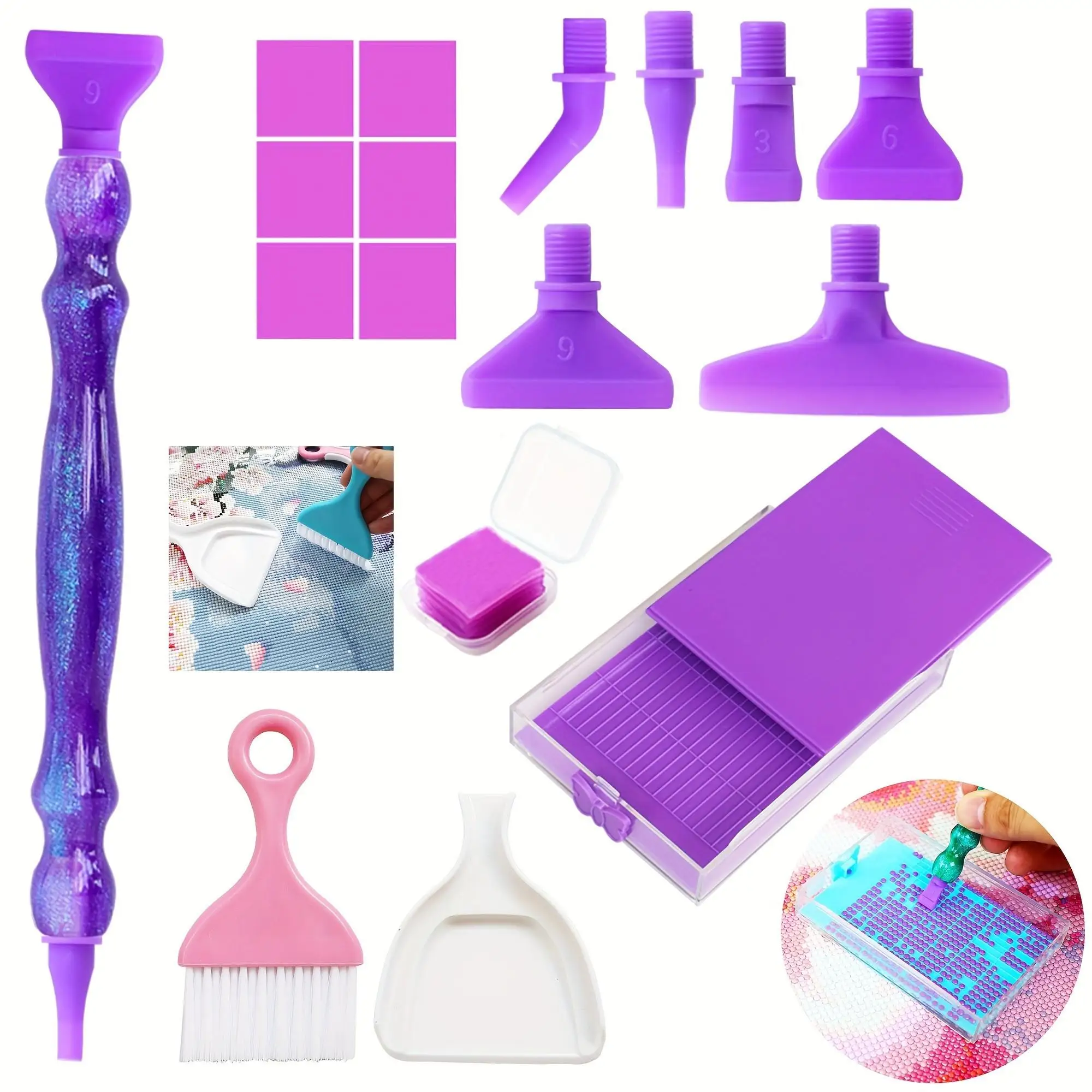 DIY Diamond Painting Liquid Sand Dotting Pen, Diamond Painting Tool Accessories, Plastic Threaded Pen Tip, Cleaning and Storage Tool Accessories, DIY Diamond Embroidery Tool Set