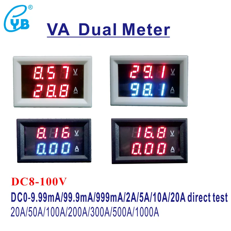 YB27VA DC 8-100V Digital Voltmeter Ammeter Volt Amp Meter LED Voltage Current Tester Milliammeter 9.99mA 999mA 20A 50A 100A 500A