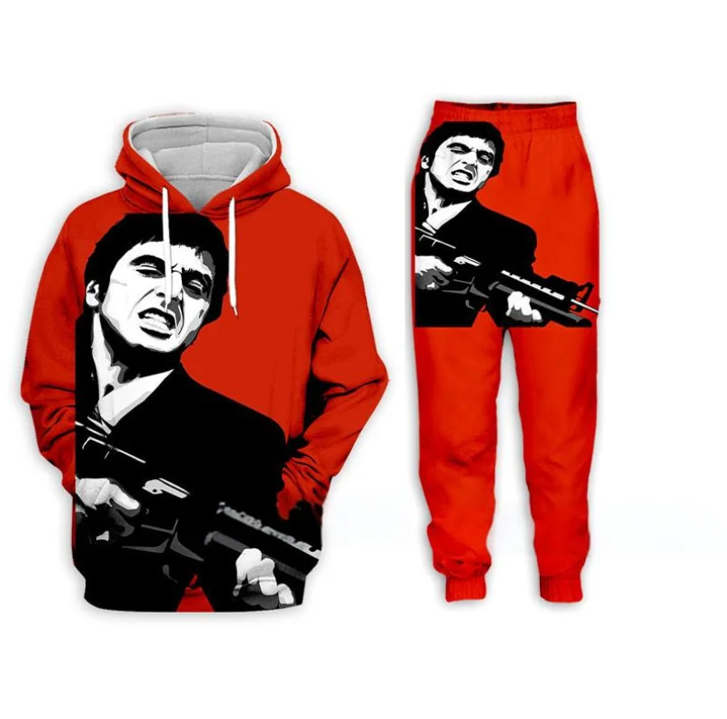 Movie Scarface felpa con cappuccio stampata in 3d + pantaloni Set tuta da uomo Hip Hop abbigliamento tuta autunno inverno Casual bambini felpe con cappuccio