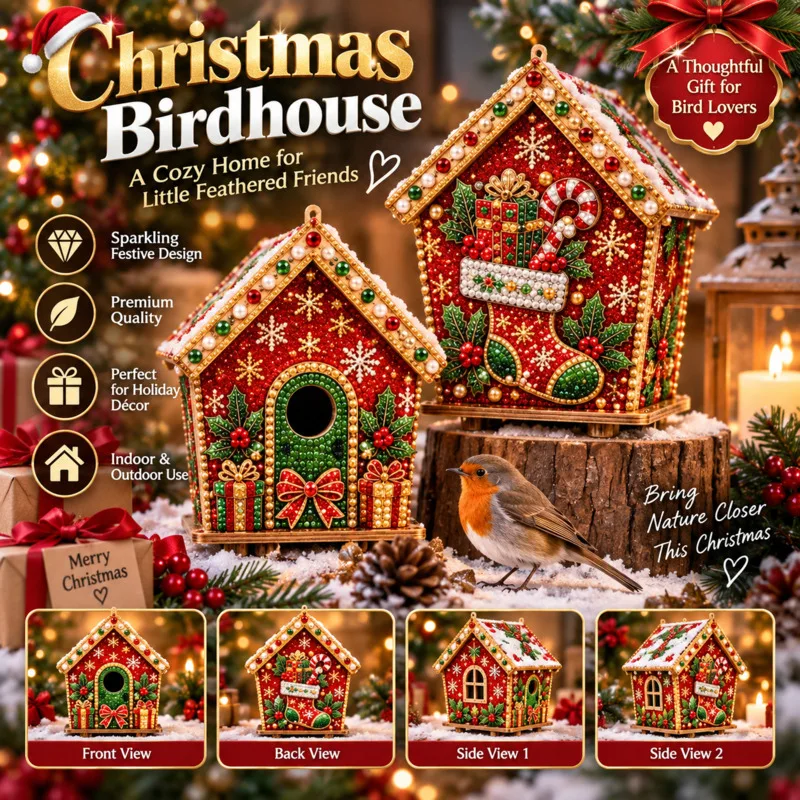 Christmas 3D DIY Pearl Art House, Ornament Rhinestone Santa Snowman, Gingerbread Home Decoration Xmas Tree, Hanging Gift Decor
