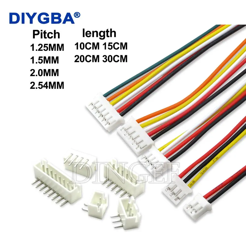 

5Sets JST1.25 ZH1.5 PH2.0 XH2.54 Connector Female + Male 2/3/4/5/6/7/8/9/10P Plug With Cable 10/20/30cm with bend PIN 2.54MM