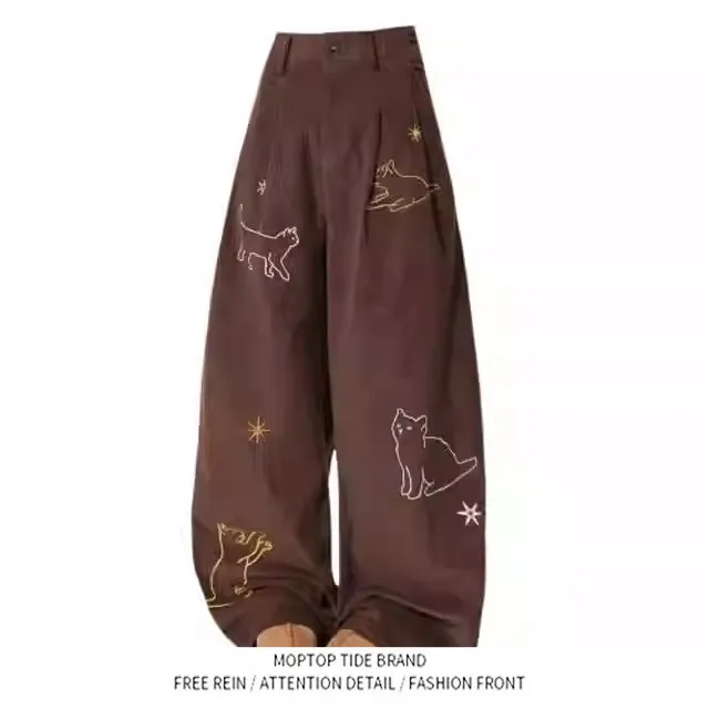 

Retro American Embroidered Wide Leg Jeans Women's Spring Autumn Loose Slimming Casual Pants High Street Design Sense