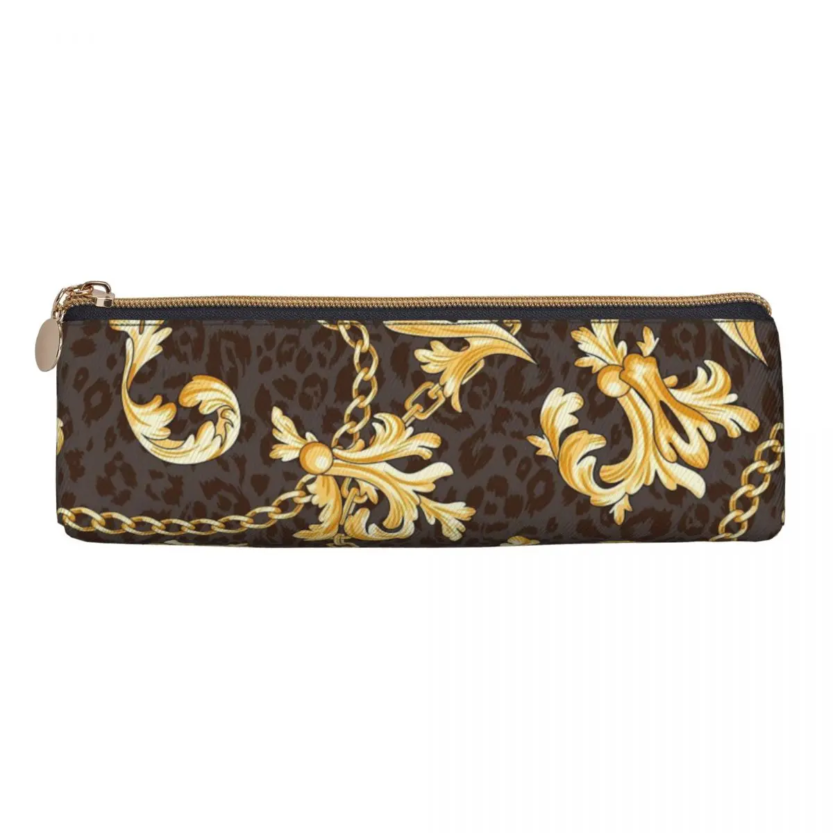 Fashion Pencil Case Gold Chains Pencil Bag Baroque Style School Pencil Cases Girls Boys PU Leather Printed Stationery Organizer