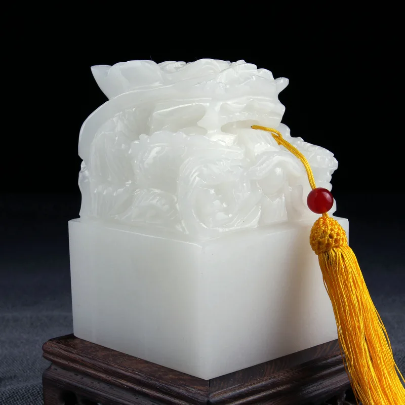White marble dragon seal and jade seal ornament Afghan Jade Dragon Head Seal Wholesale office decorations