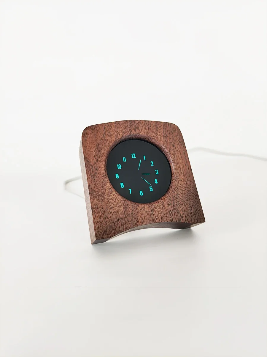 VFD48 Creative Fluorescent Screen Pointer Clock WIFI Bluetooth Retro Desktop Solid Wood  Table Alarm Clock