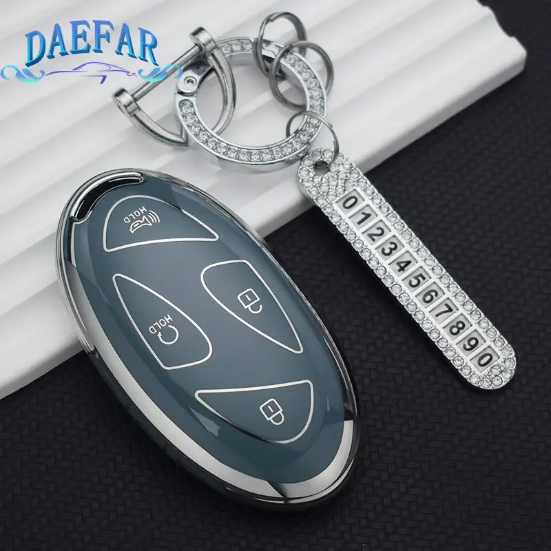 5 7 Button Silver TPU Car Key Case for Hyundai for New Kona SX2 IONIQ 6 New Grand Prix GN7 Key Cover Key Chain Car Key Accessory