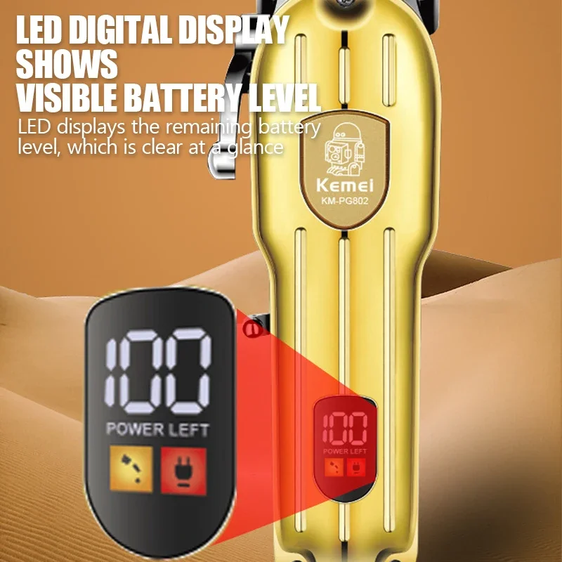 Kemei KM-PG802 مقص الشعر الكهربائية UBS قابلة للشحن اللاسلكي أداة تهذيب اللحية الرجال مقص الشعر الكهربائية القوية التشذيب أداة
