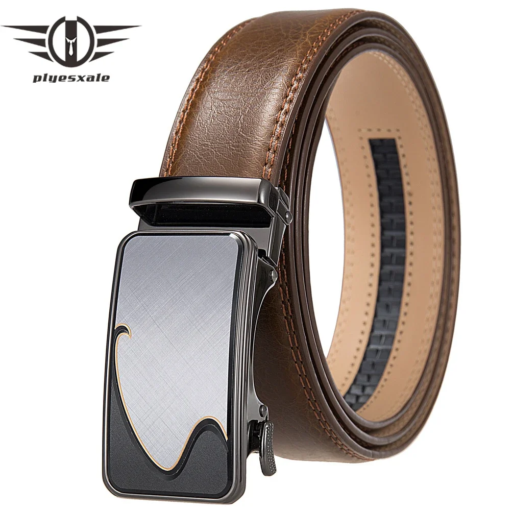 

Plyesxale Mens Genuine Leather Belt New Automatic Buckle Formal Dress Belts For Men Ratchet Designer Waist Strap Male B1250