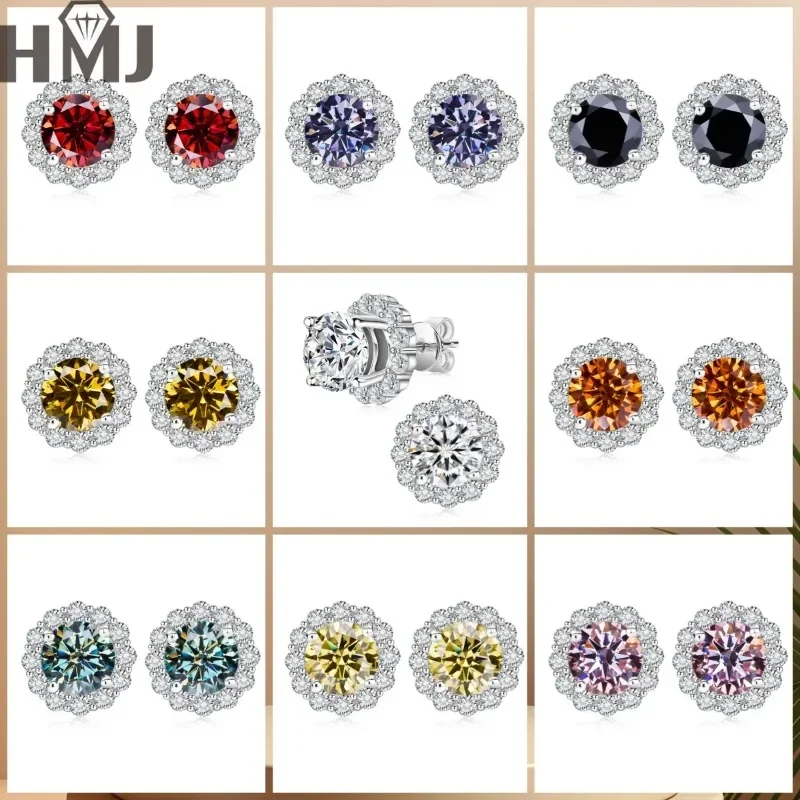 100% Moissanite Two Ways To Wear  925 Sterling Silver Stud Earrings Multicolor Charms Sparkling Jewelry for Women Gift