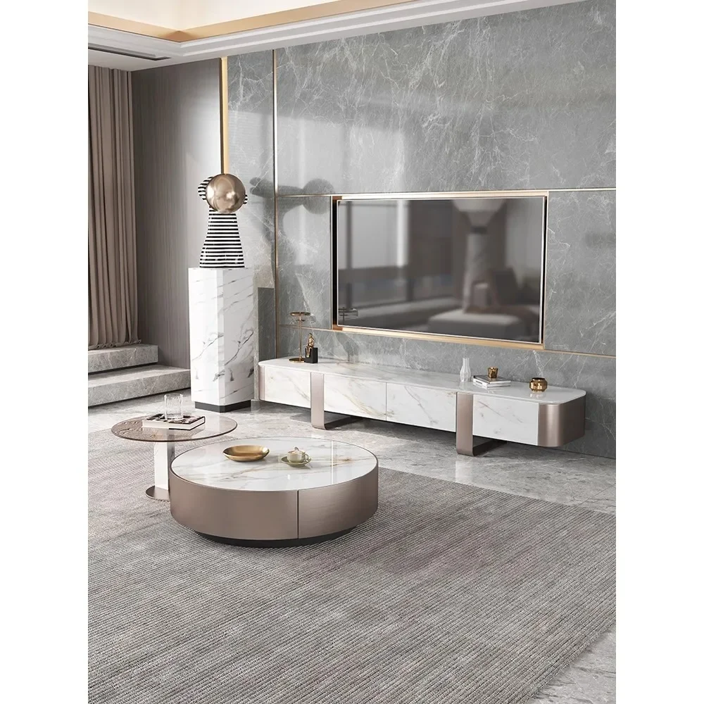 

Rock panel coffee table TV cabinet combination Nordic light luxury modern minimalist small unit bedroom Rock panel TV cabinet