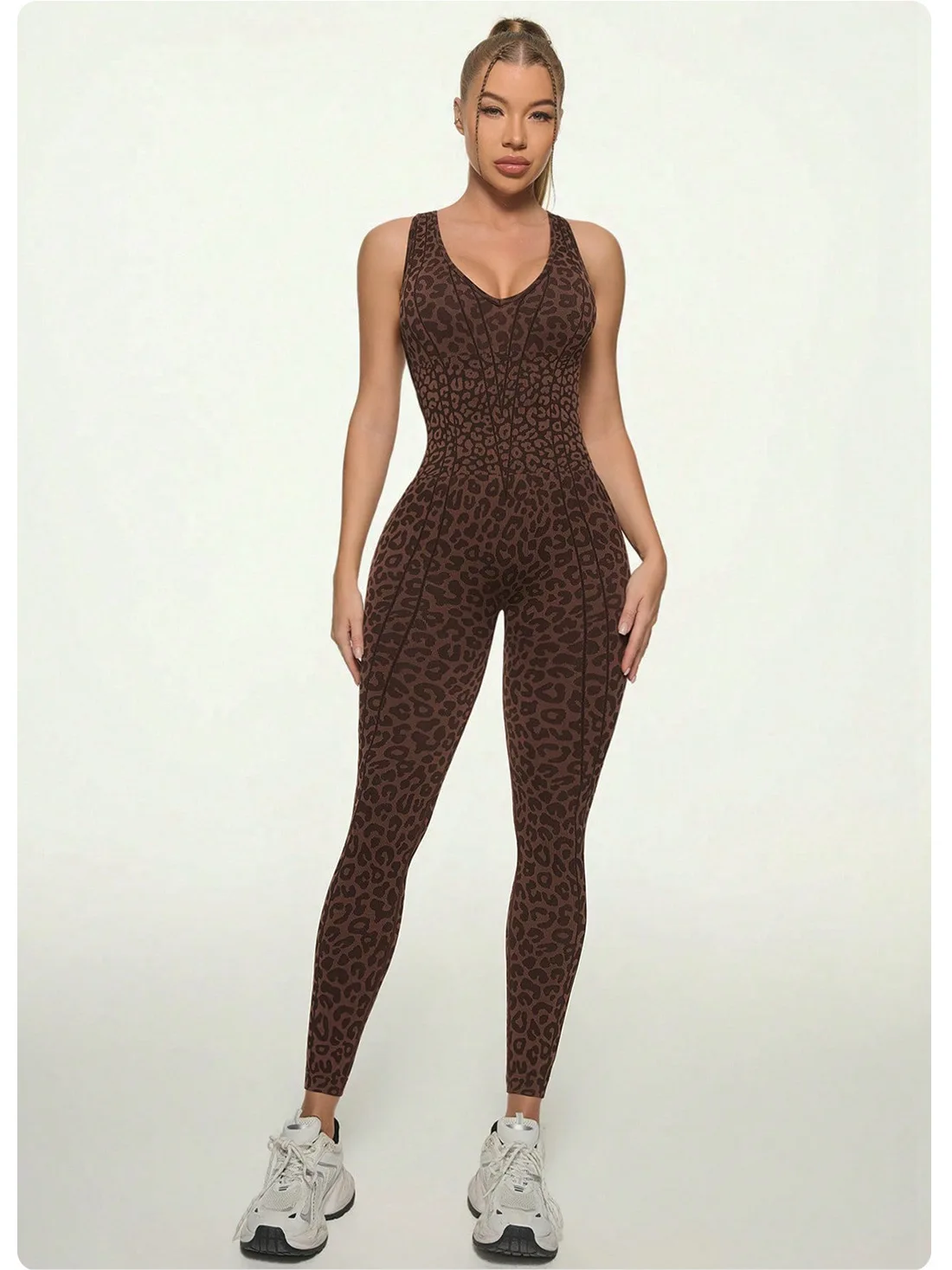 Neue Leopard Print Body Frauen Nahtlose Ausgestelltes Hosen Overalls Sexy einteiliges Fitness Anzug Kreuz Zurück Stretchy Yoga Overalls – Detail 6