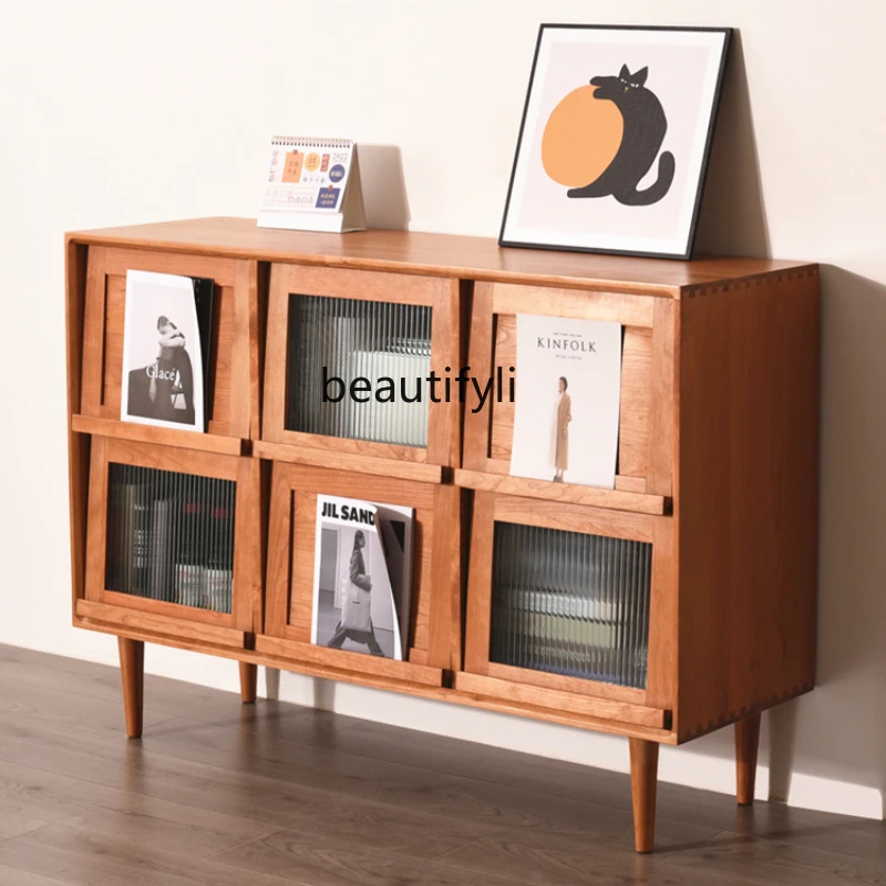 

yj Nordic White Oak Cherrywood Solid Wood Sideboard Bookcase Japanese Simple Magazine Cabinet Locker