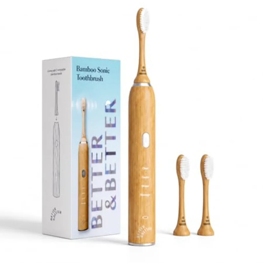 Bamboo Sonic Electric Toothbrush for Daily Oral Care Bamboo Handle, Soft Plant-Based Bristles White Natural 37, 000 VPM, 4 Mode