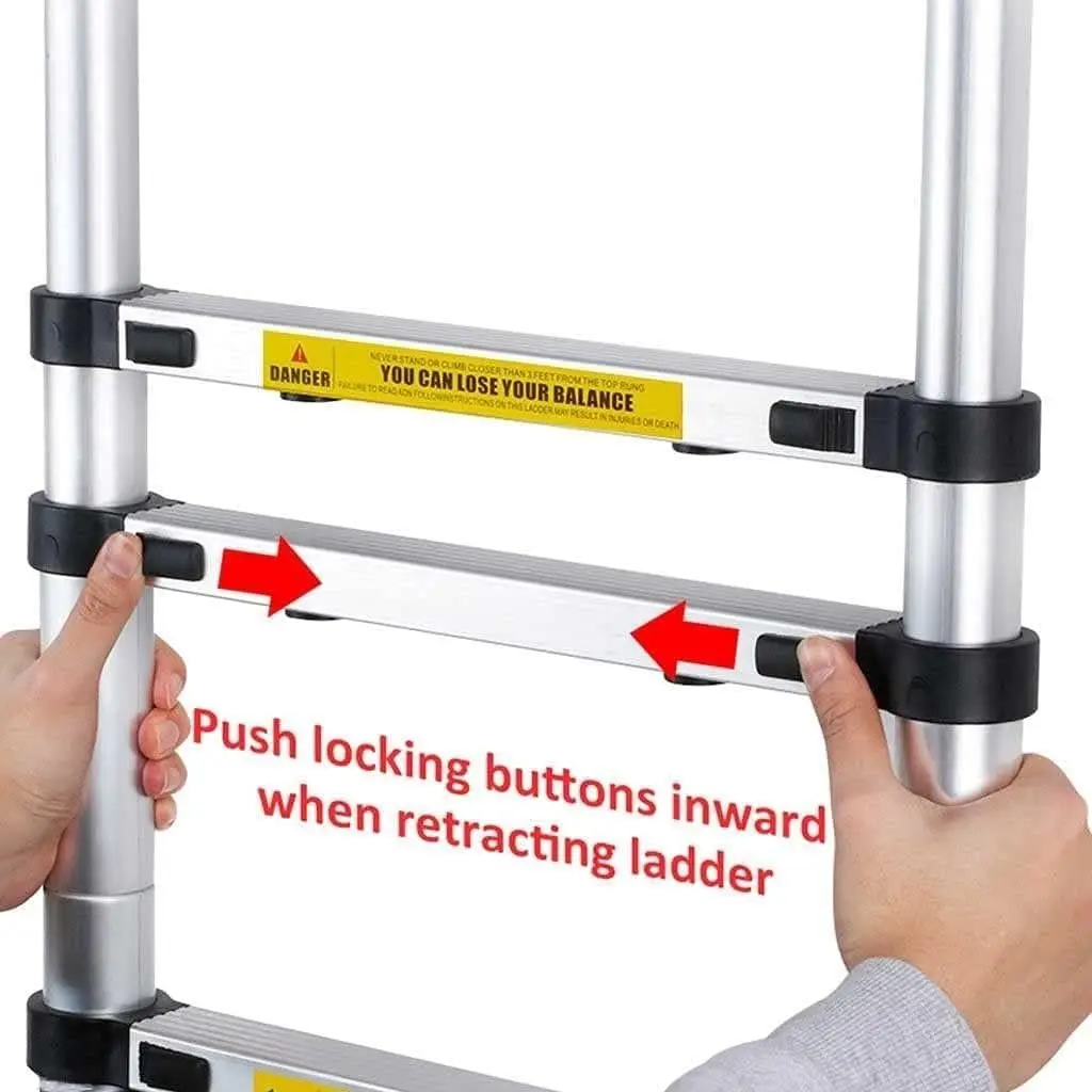 DayPlus-escalera telescópica plegable de aluminio, escalera plegable multiusos de 5M con ganchos, de 16,5 pies, para Loft, 330lb, EN131