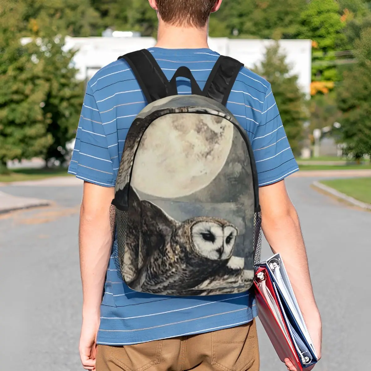 Night Flying Owl And Moon Backpack Student BookBag Kids School Bag Computer Shoulder Bags for Men Women