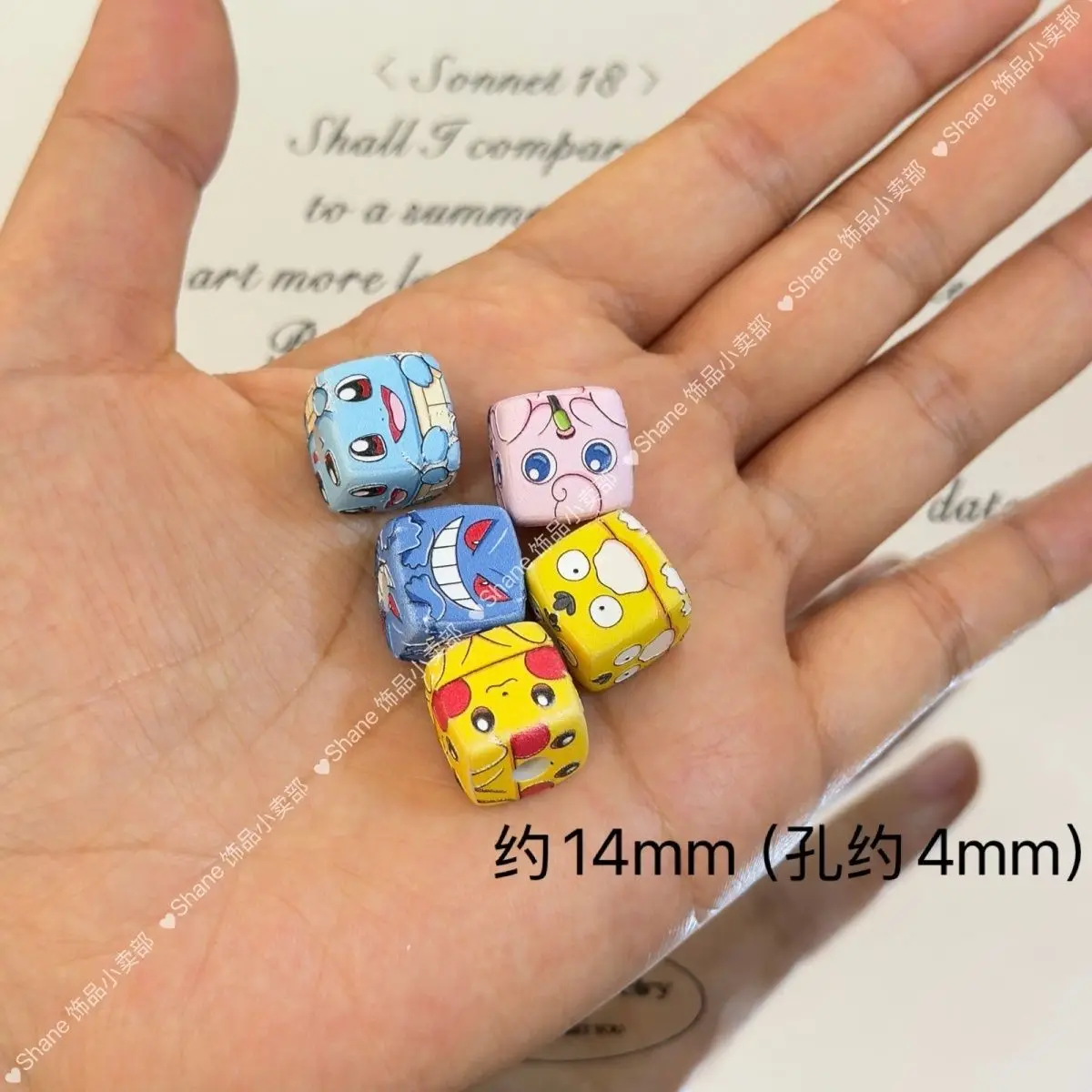 10pcs for Pikachu through-hole beaded 14MM DIY mobile phone chain keychain beaded pen accessory material view 5