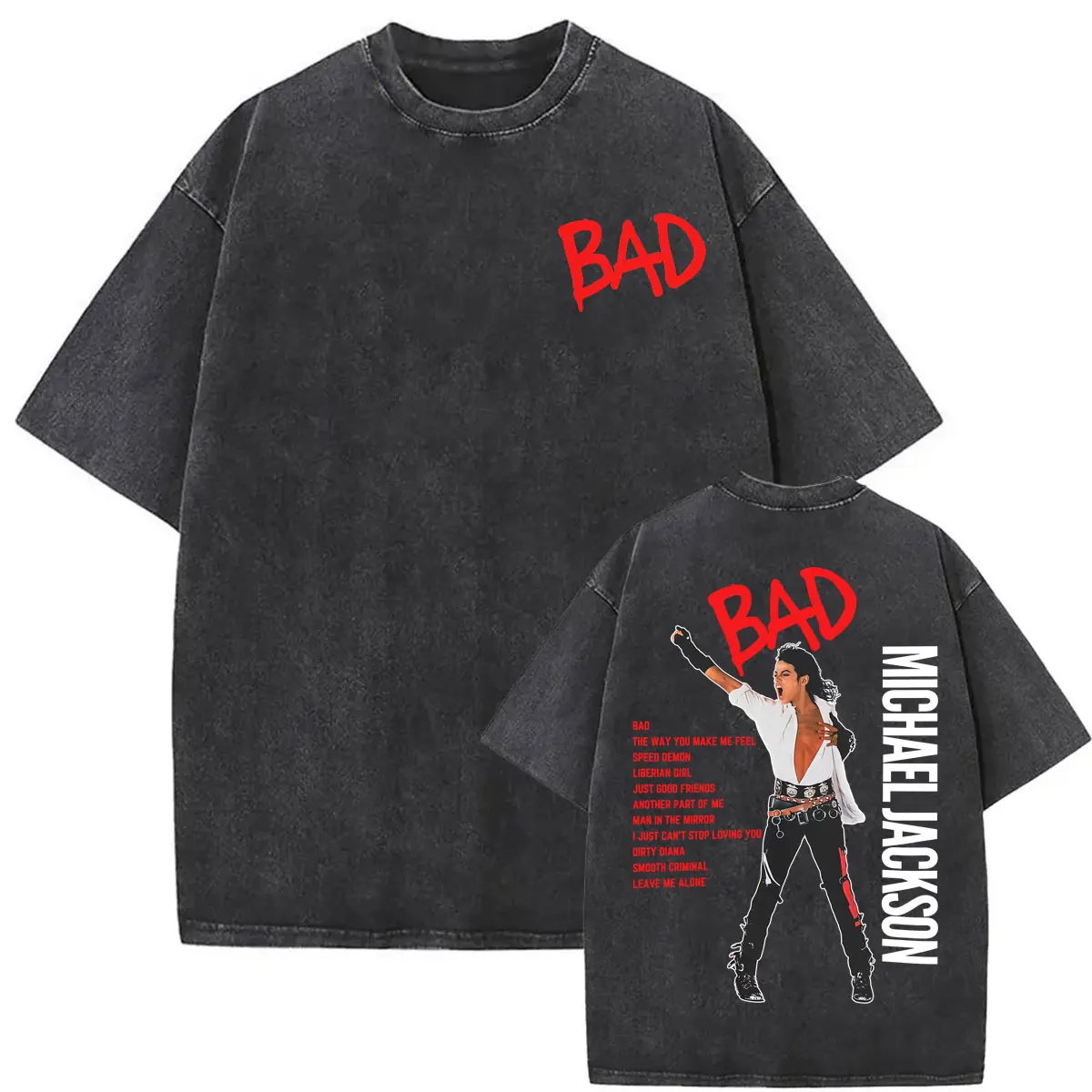 Vintage Washed King of Pop Bad Tour '88 Michael Jackson Retro 80s Concert T-shirts Men Women High Quality Casual Cotton T Shirts - view 4