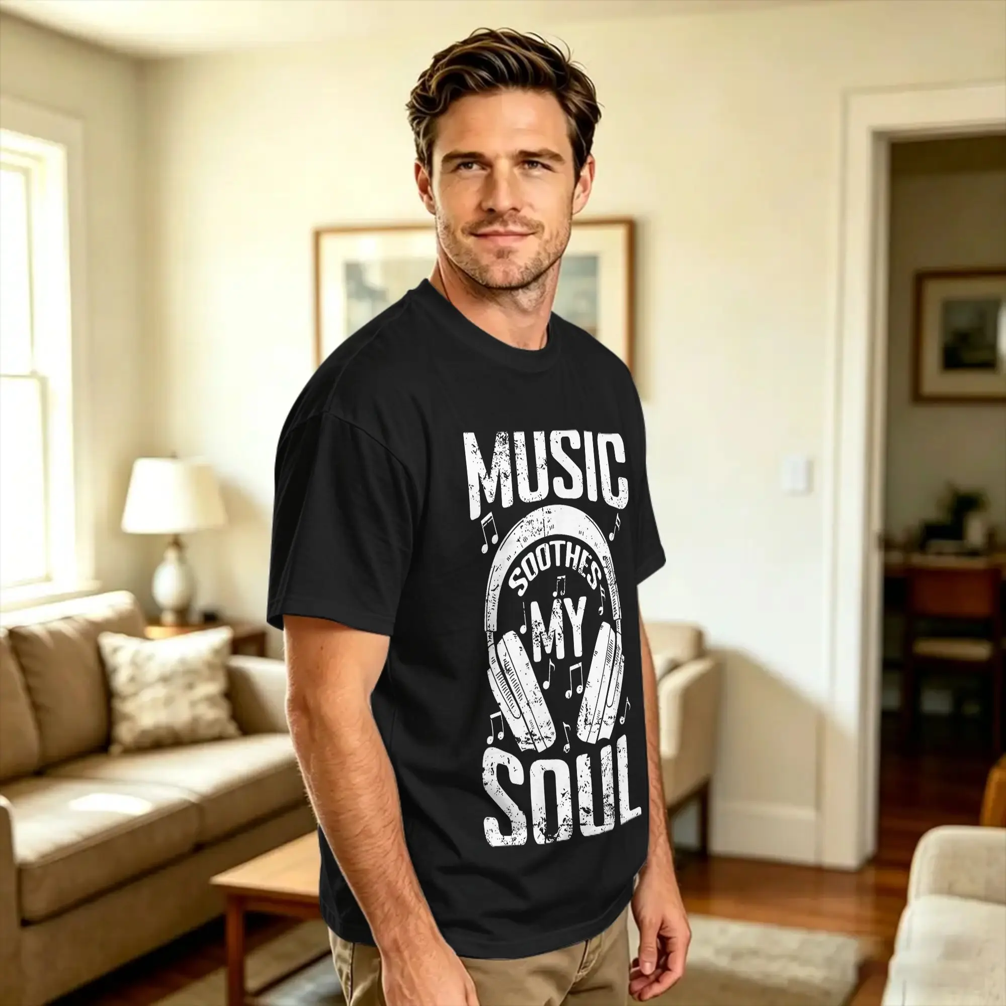 Music Soothes my Soul  Cotton T-Shirt For Adult Summer  Y2K Funny T Shirts Round Neck Leisure Tee Shirt Dropshipping Tops