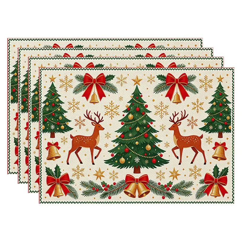 VIKAMA Christmas Elk Christmas Tree Meal Mat Waterproof and Insulated Table Mat Holiday Party Home Restaurant Table Decor Mat