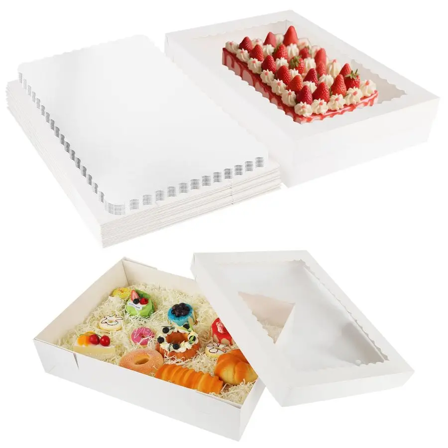 

Sets 19x14x4in Rectangle Cake Boxes with Boards, White Large Bakery Boxes with Window for Quarter Sheet Cakes Donuts Cupcakes Pi