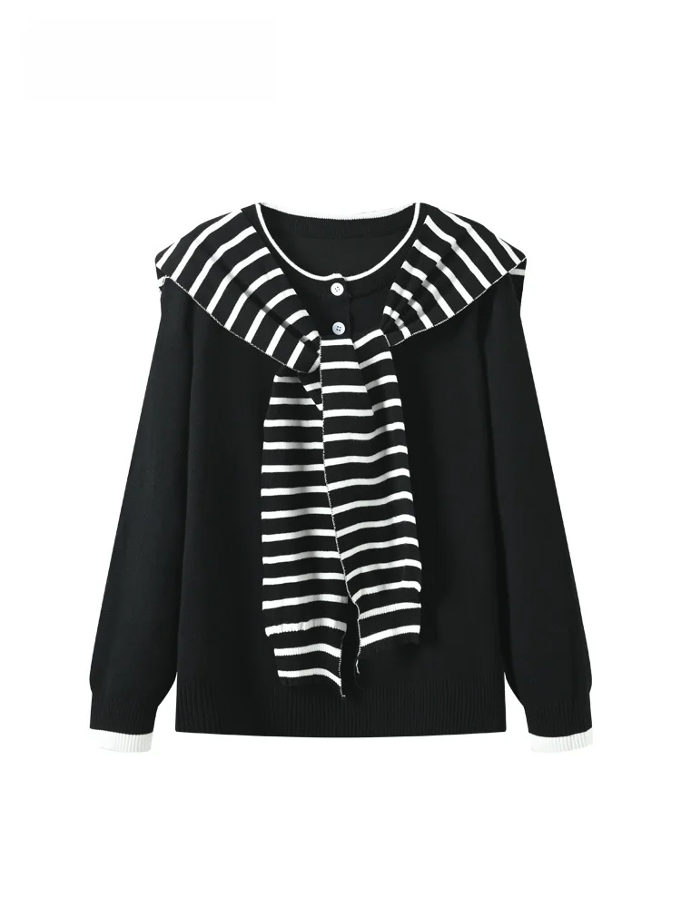 

plus Size Women's Knitted Sweater Set Long Sve Striped Base irt Trendy Spring Faion for Plump Sisters oulder awl