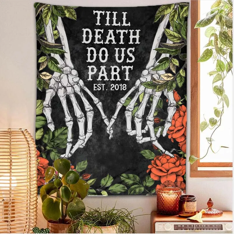 

Skull Tapestry Two Skeleton Hands Holding Pinkies Wall Hanging Decor Hippie Tapestries Aesthetic Room Decor Wall Art Beach Towel