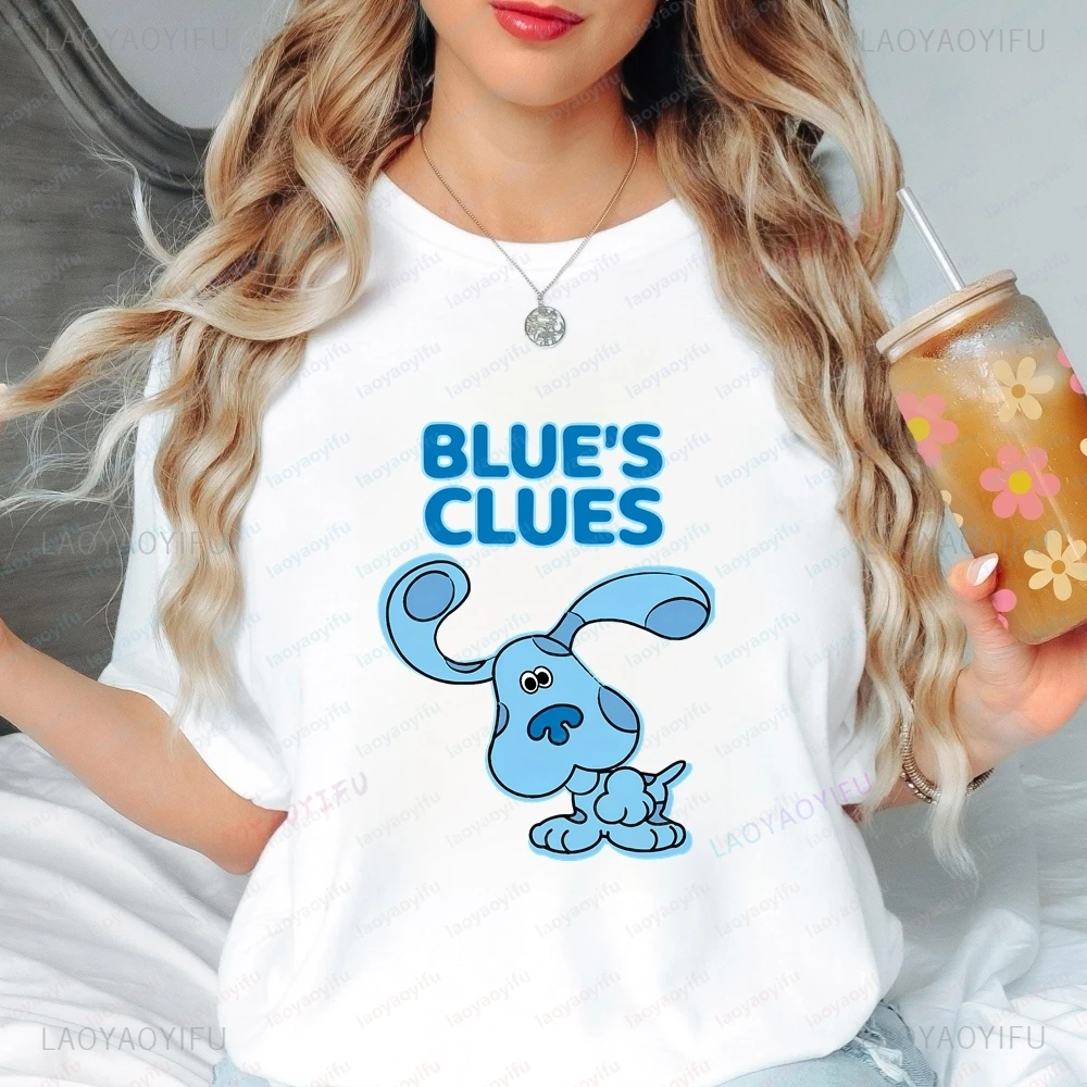 Film d'animation rétro « Blue's Clues », chemise d'été à manches courtes Y2K, adaptée aux hommes et aux femmes, avec un design de t-shirt à motifs