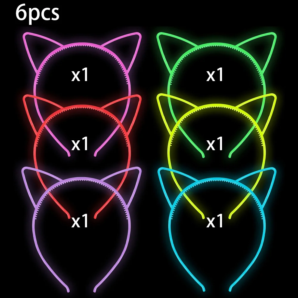 Glow in the Dark Paper Glasses Cat Ear Headband Luminous Hair Band Crown Heads Neon Party Birthday Halloween Christmas Decor