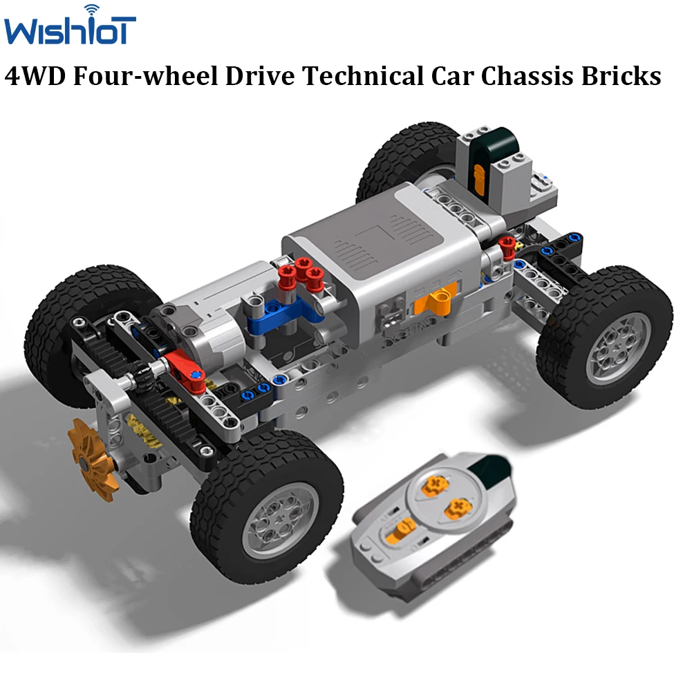 

4WD Four-Wheel Drive Technical Car Chassis Bricks IR Remote Control Reciever M Motor AA Battery Box MOC Parts Kit for legoeds