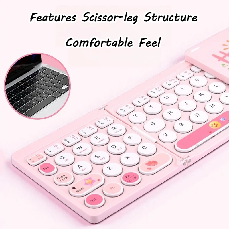 

New Bluetooth Wireless Foldable Keyboard 2.4G Wireless Pink Tri-Fold Portable Keyboard Rechargeable Touch-Sensitive Keyboard