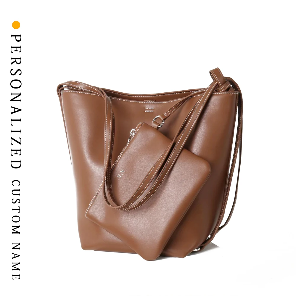 

New soft cowhide casual and fashionable Tote bucket bag one-shoulder crossbody and stray back handbag bag free customization