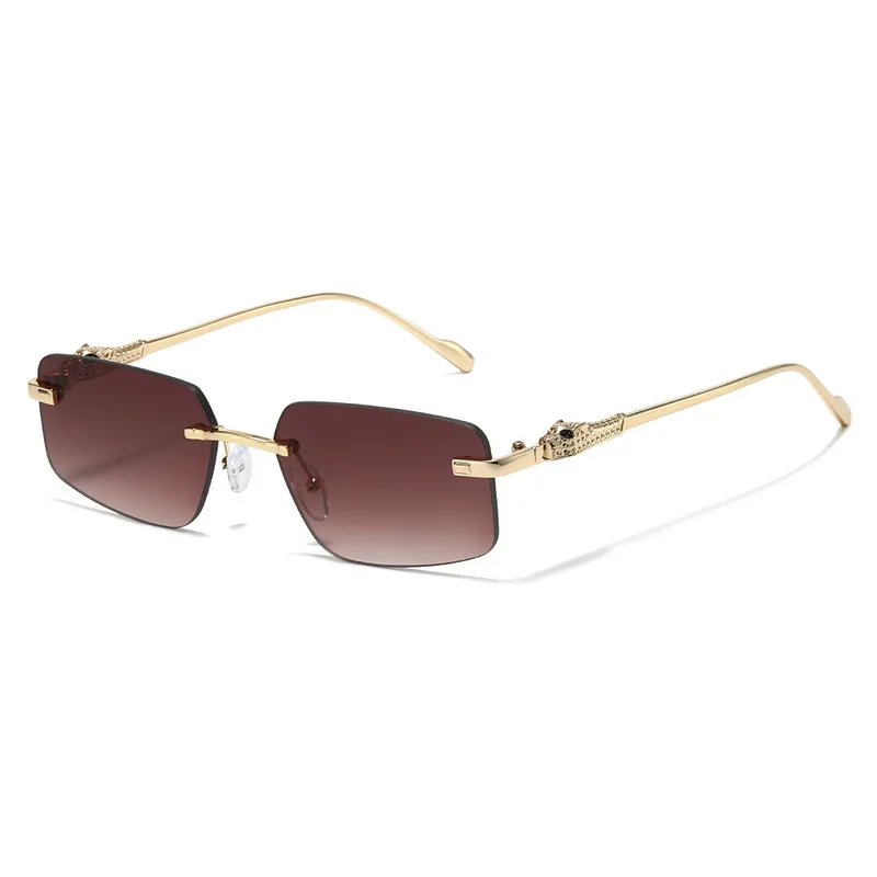 New Cheetah Sunglasses Men Rectangle Rimless Sun Glasses UV400 Luxury Brand Same Styles Summer Sun Screen Shades Oculos