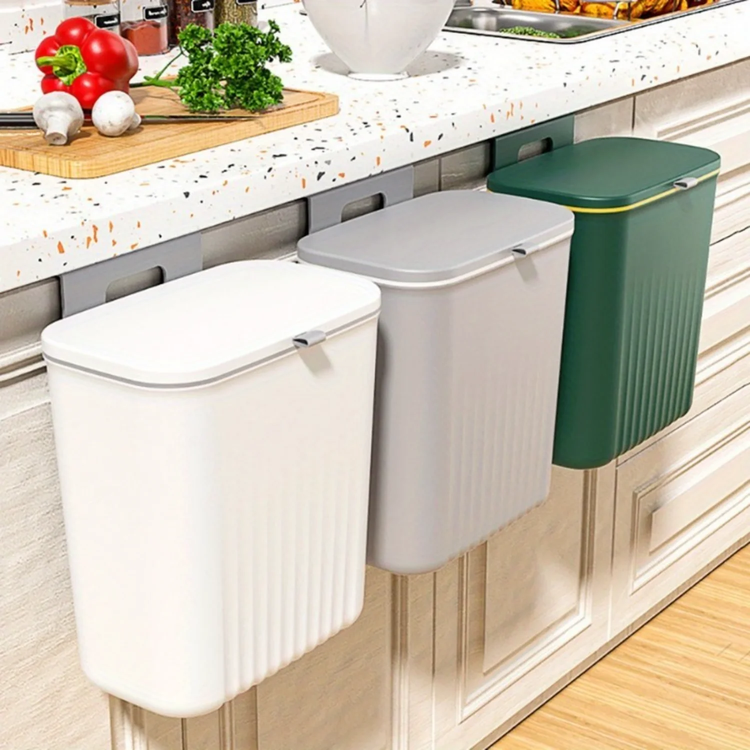 Plastic Trash Can Slide Lid, Large Capacity Hanging Wastebasket