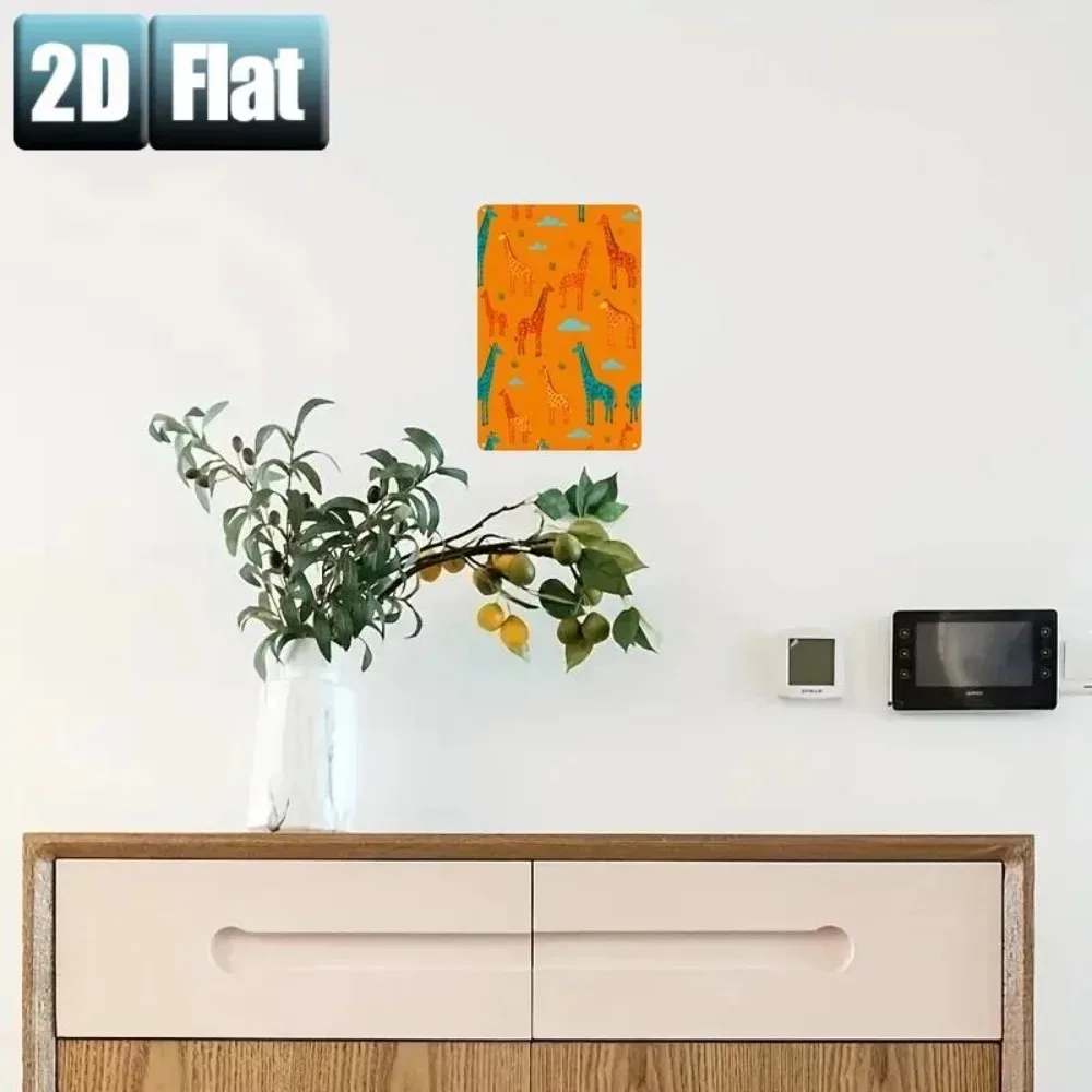 CIFbuy Customizable 2D Flat Tin Plaque 20×30Cm Bright Orange Giraffe Pattern Custom Text Waterproof Restaurant Bar Wall Art Gift