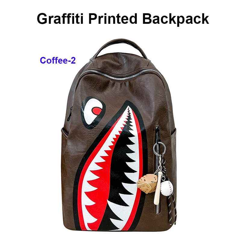 Graffiti Printed Backpack Waterproof Polyester Material PU Durable Casual Travel Bag for Men And Women