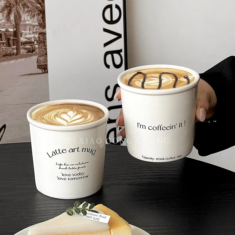 

CX ceramic cup cute milky white letter coffee, milk, hand grip, mug