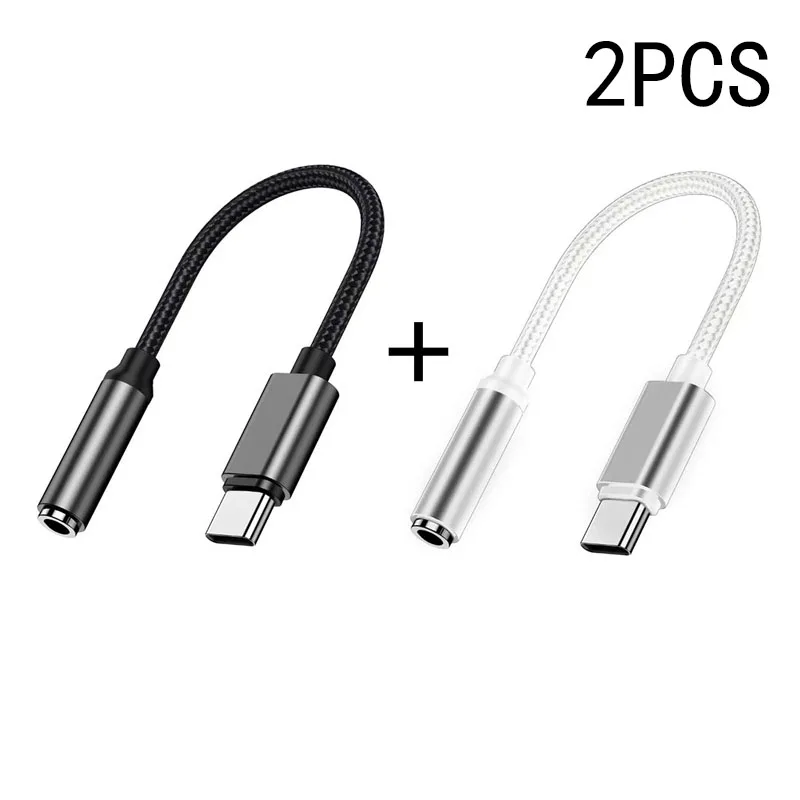 2pcs USB-C to 3.5mm Female Headphone Jack Adapter, High-Fidelity Audio Dongle Converter for iPhone  Galaxy, White & Black