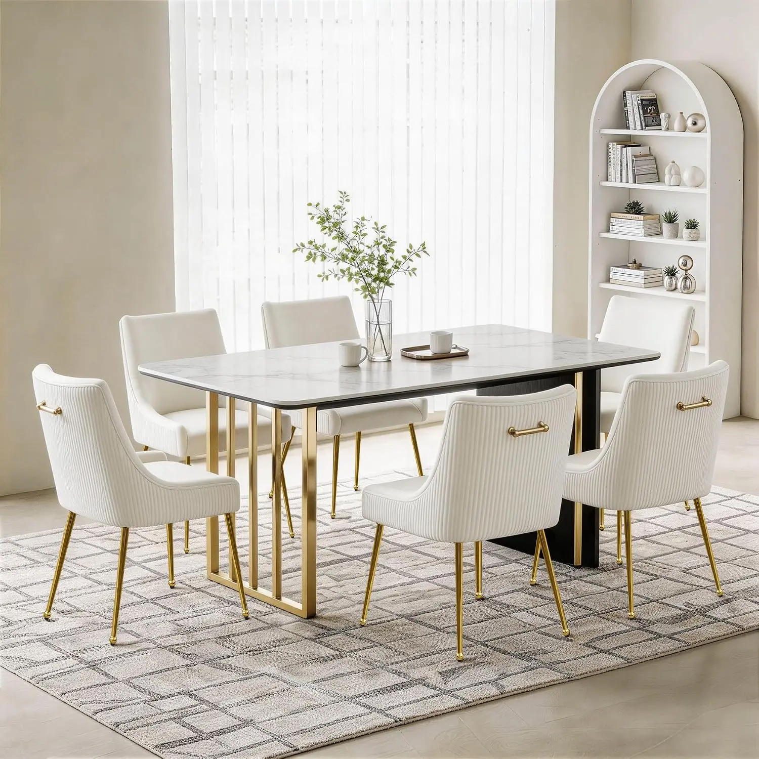Velvet Dining Chairs Set of 6 with Gold Metal Legs for Kitchen Restaurant, Customized