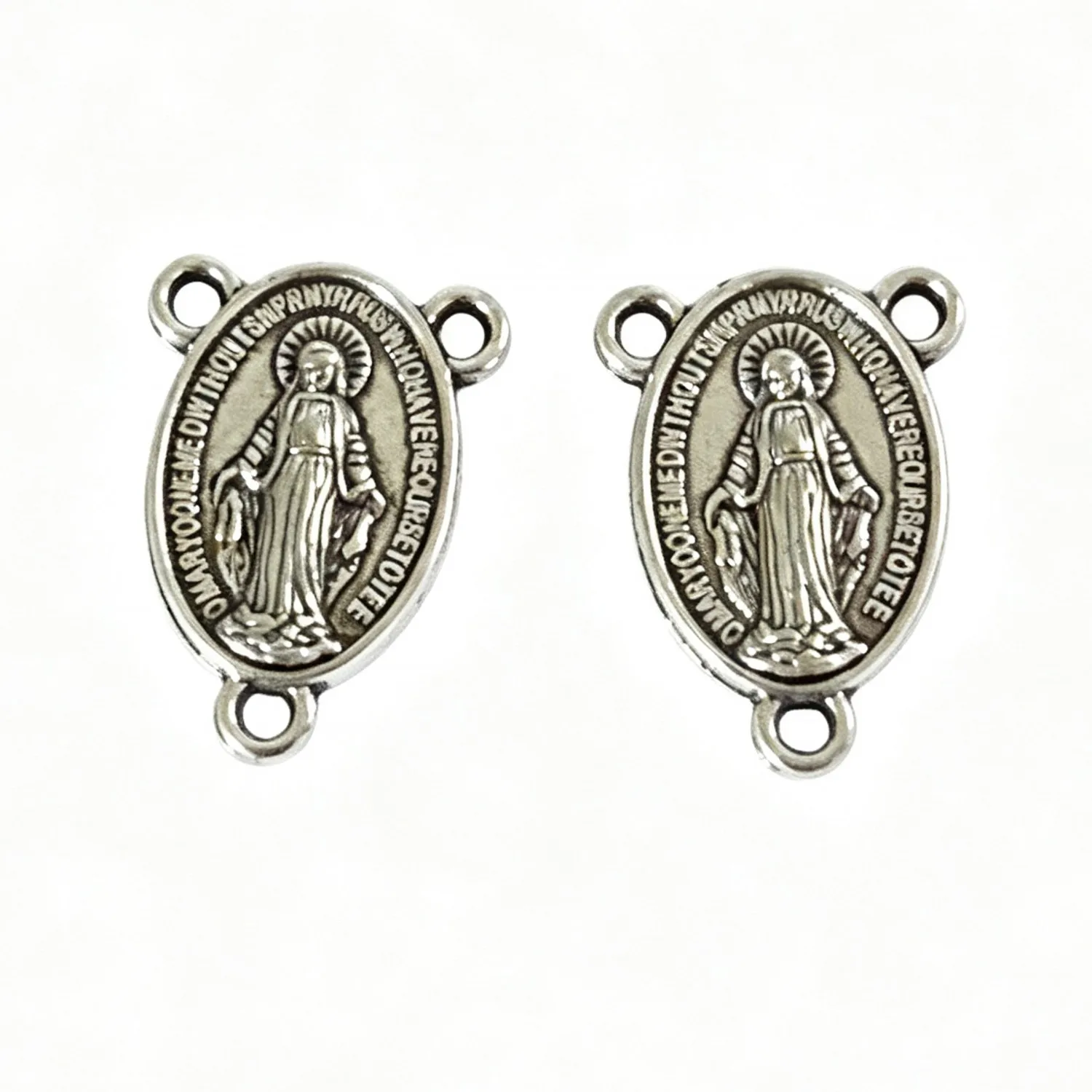 15Pcs 19.5×14mm Zinc Alloy Antique Silver Round Engraved Jesus Three-Hole Connector DIY Jewelry Accessories EF1456