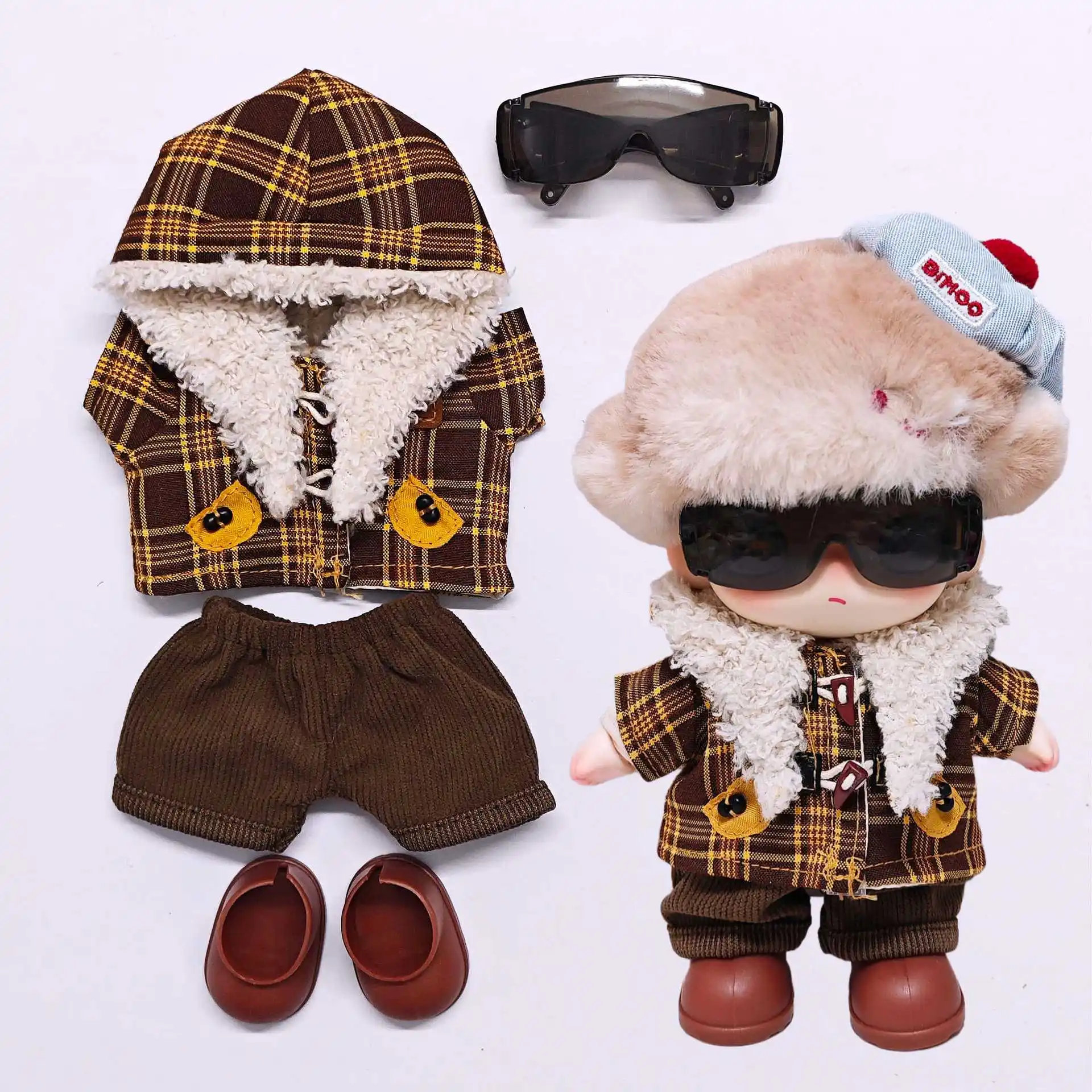 

Clothing For DIMOO / LABUBU 15/17cm Heartbeat Special Blend Series Winter Hooded Cotton Trench Coat Set – Also