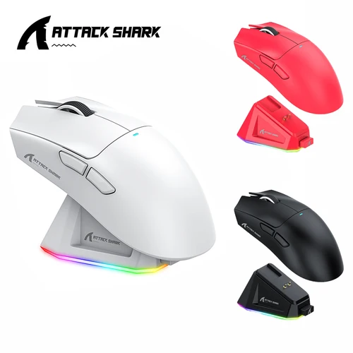 Ratón Bluetooth negro Attack Shark X11 PAW3311, conectividad de modo Triple, base de carga magnética táctil, ratón ultraligero para juegos