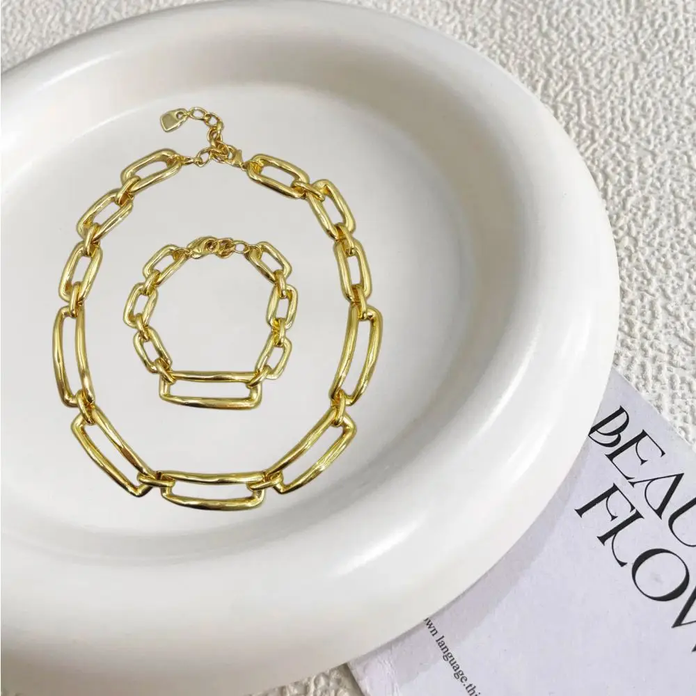 2026 Spain Exaggerated Design Gold Silver Irregular Geometric Bracelet Necklace Jewelry Two Piece Set Premium Gift
