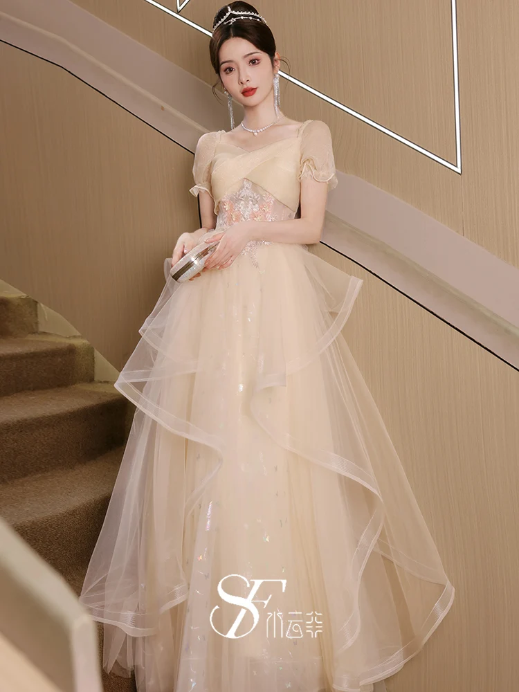 

Ele Princ Sle Wedding Dr Women's Evening Gown Korean Sle Long Dr Pearl Embellied mid Waist Floor Length